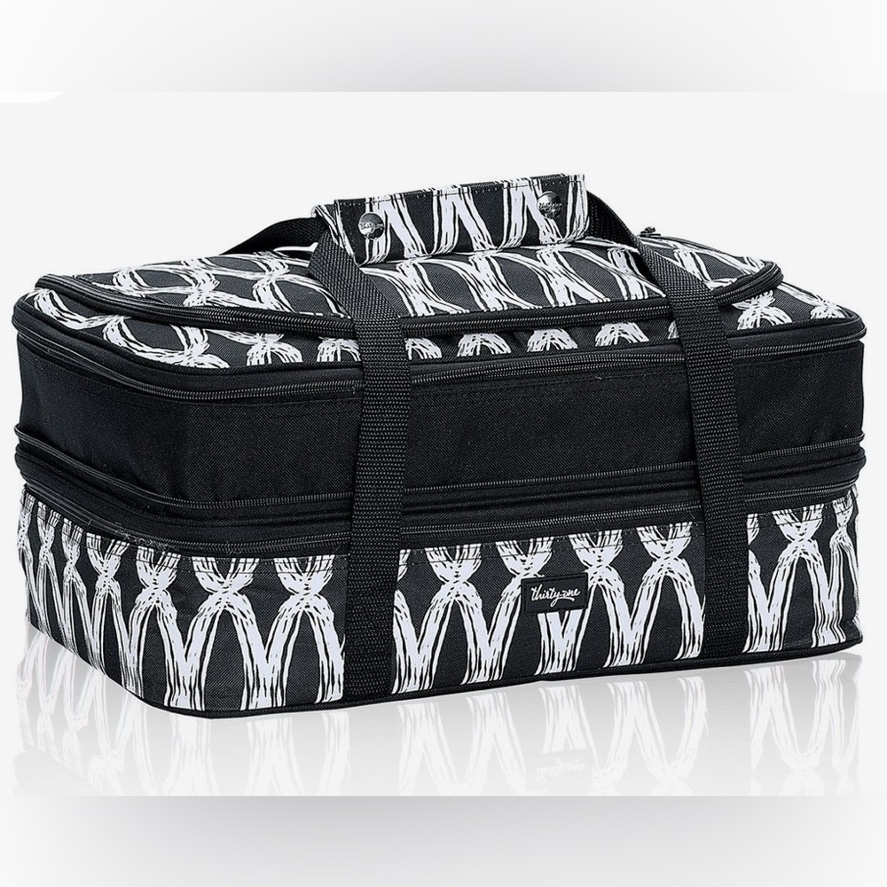 Thirty-One Gift Perfect Party Set in Black Link Pattern | Insulated Food Carrier